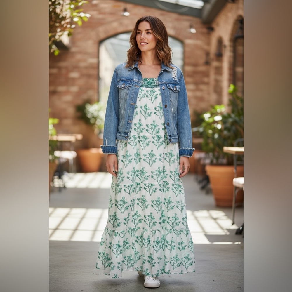 NWT Ro's Garden By Anthropologie Natasha Hand Painted Floral Print Tiered Maxi - Picture 2 of 9